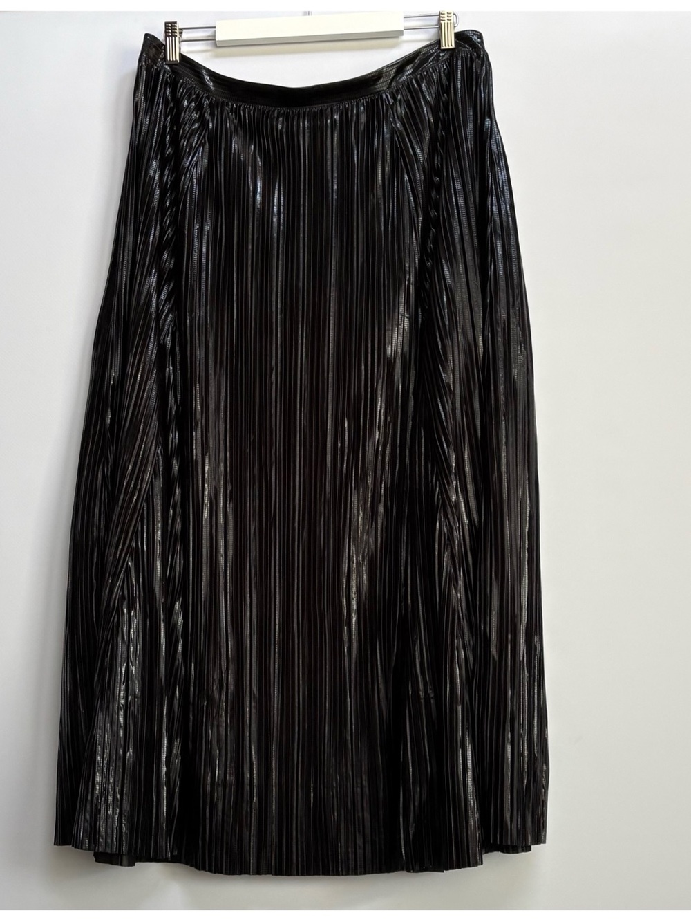 NWT Anthropologie Metallic Black Lightweight Flowy Pleated Midi Skirt,XL - Picture 9 of 13